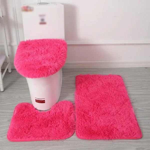 3pcs/set Solid Color Bathroom Mat Set Fluffy Hairs Bath Carpets Modern To CHK12N Carousel 1