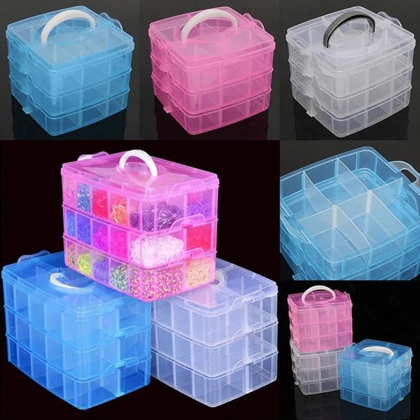 3 Layers 18 Compartments Clear Storage Box Container Jewelry Bead Organiz CHK12N Carousel 2