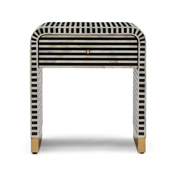 Bone Inlay Waterfall Side Table with Drawer in Black Carousel 1