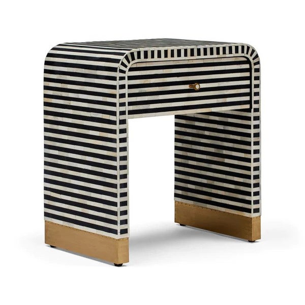 Bone Inlay Waterfall Side Table with Drawer in Black Carousel 2
