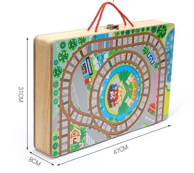 Wooden Train Box with trains tracks and toys and storage Carousel 2