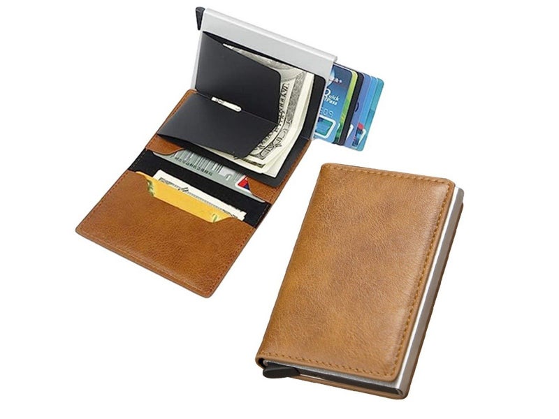 Mens RFID Blocking Credit Card Holder PU Leather Money Cash Wallet Purse Brown Carousel 1