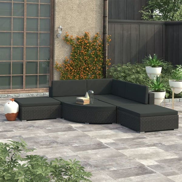 6 Piece Garden Lounge Set with Cushions Poly Rattan Black Alipx Carousel 1