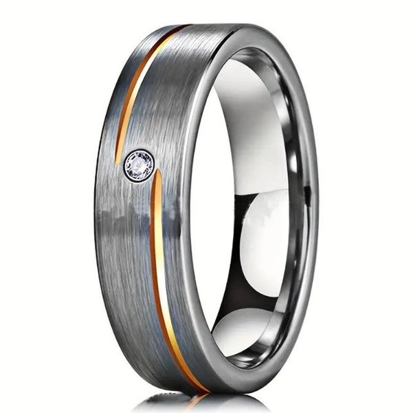 Men's Duo Grooved Titanium Band with Centered Diamond and Gold Detailing - SALE! Carousel 1