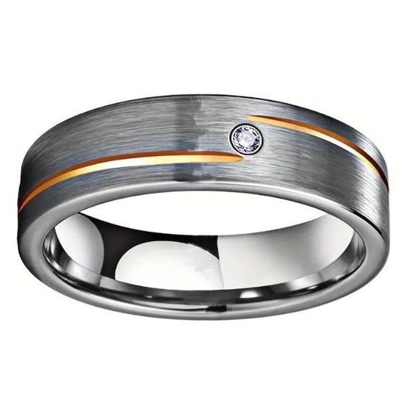 Men's Duo Grooved Titanium Band with Centered Diamond and Gold Detailing - SALE! Carousel 2