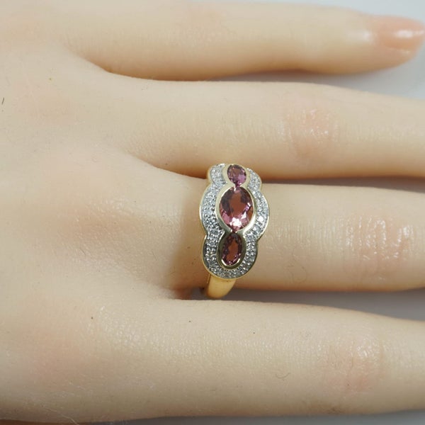 MAGNIFICENT PINK TOURMALINE & DIAMOND 9CT RING Carousel 6