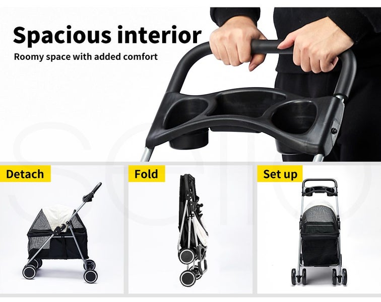 Pawz Pet Stroller Dog Cat Large Carrier Travel Pushchair Foldable Pram 4 Wheels Carousel 2