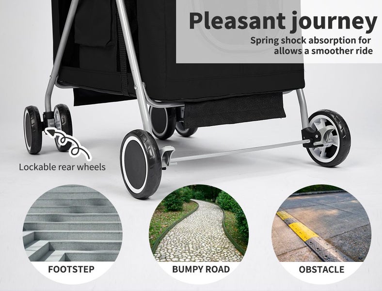 Pawz Pet Stroller Dog Cat Cage Carrier Travel Pushchair Foldable Pram Black Carousel 10