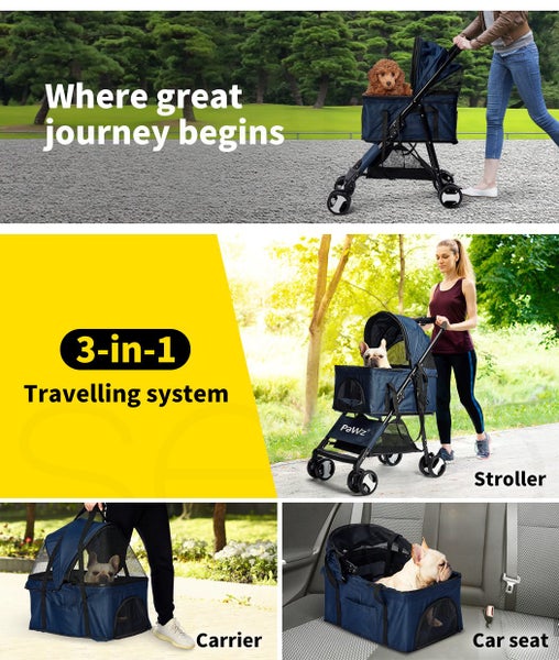 Pawz Large Pet Stroller Dog Cat Carrier Travel Pushchair Foldable Pram 4 Wheels Carousel 2