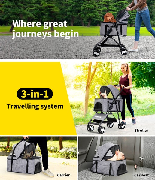 Pawz Large Pet Stroller Dog Cat Travel Carrier Pram Foldable Pushchair Outdoor Carousel 2