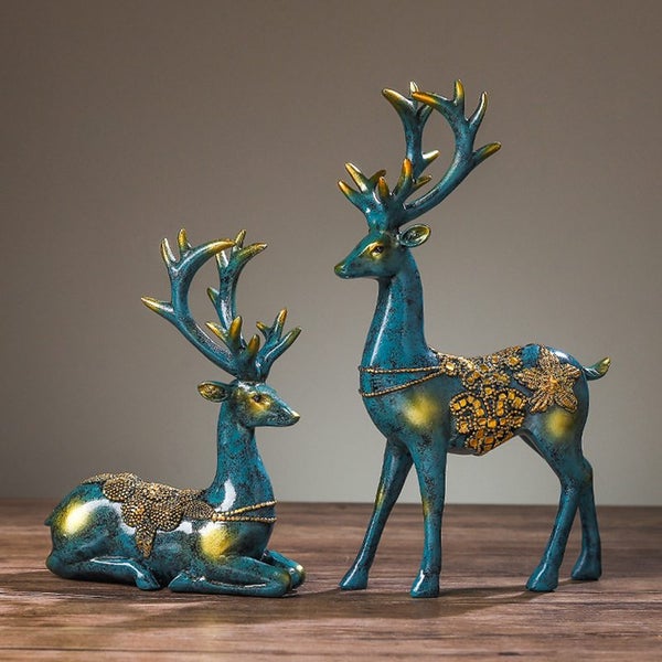 Deco Art Blue Colored 2 pcs Deer Set (Size : 21 x 17cm / 30 x 17.5cm) Carousel 1