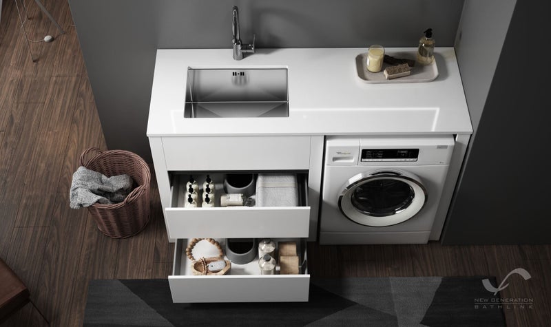 LAUNDRY TUB-PLYWOOD CABINET & MARBLE BENCH in 1500mm Carousel 2