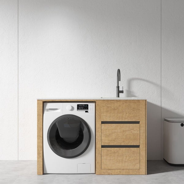 1300MM Laundry Tub Light Oak Laundry unit, Left or Right Sink. Plywood Cabinet Carousel 1