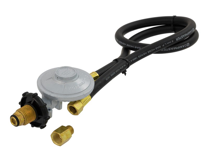 LPG Gas Regulator POL Valve -Camp Stove Reg & Hose - 3/8" SAE & 1/4" BSP Carousel 1