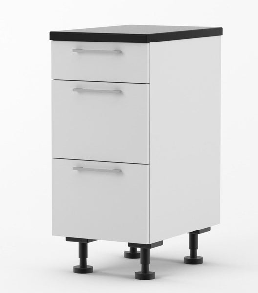Melamine White - 3-Drawers 400mm wide Base Cabinet with DTC Runners Carousel 1