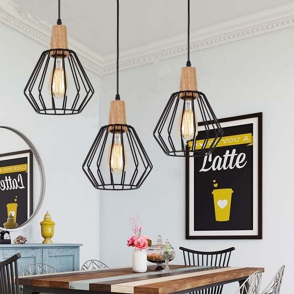 Wood Pendant Light Modern Ceiling Lights Bar Black Lamp Kitchen Pendant Lighting Carousel 1