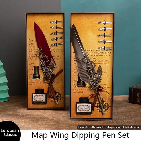 Antique Feather Dip Pen Ink Set Wax Sealing Stamp Kit Calligraphy Pen Let CHK12N62960723251969118