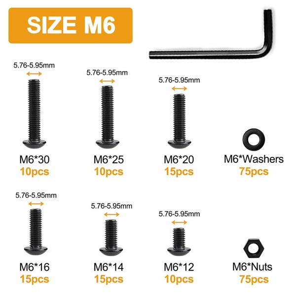 225PCS M6 x 12/14/16/20/25/30mm Button Head Hex Socket Cap Screws Carousel 2