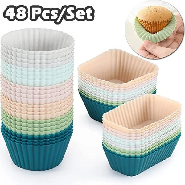 Silicone Cupcake Liners Molds Round Square Rectangle Reusable Non-Stick M CHK12N Carousel 2
