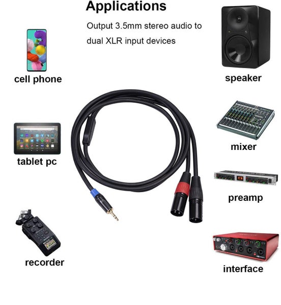 Gold Plated 3.5mm Stereo Jack Male to Dual XLR Male OFC Aux Audio Cable F CHK12N Carousel 2