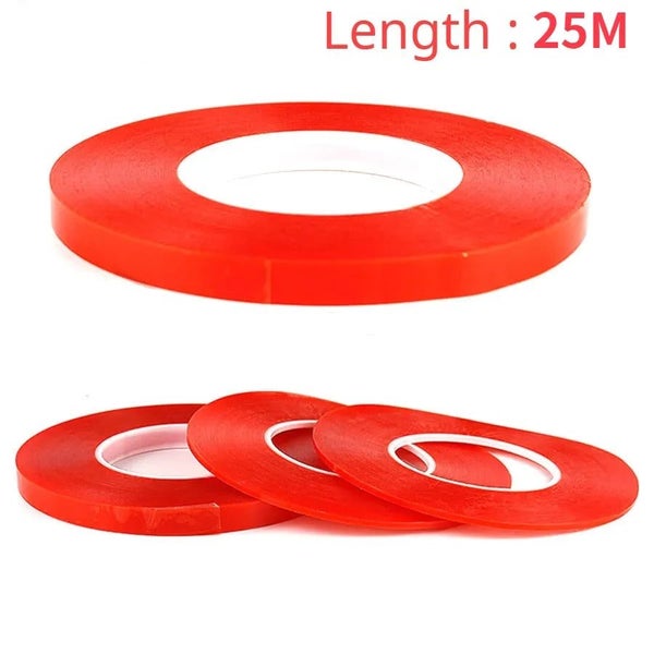 0.2MM 1/2/3/5/8/10mm 25M Strong Acrylic Adhesive PET Red Film Clear Doubl CHK12N Carousel 1