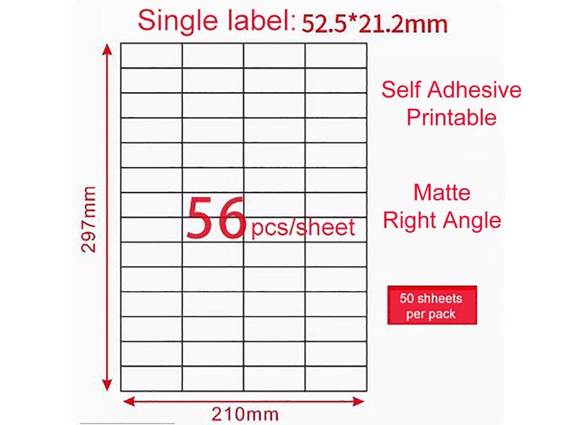 A4 Labels Sticker, 50pcs per pack, SKU / Price Office Laser Inkjet 52.5 x21.2mm Carousel 1