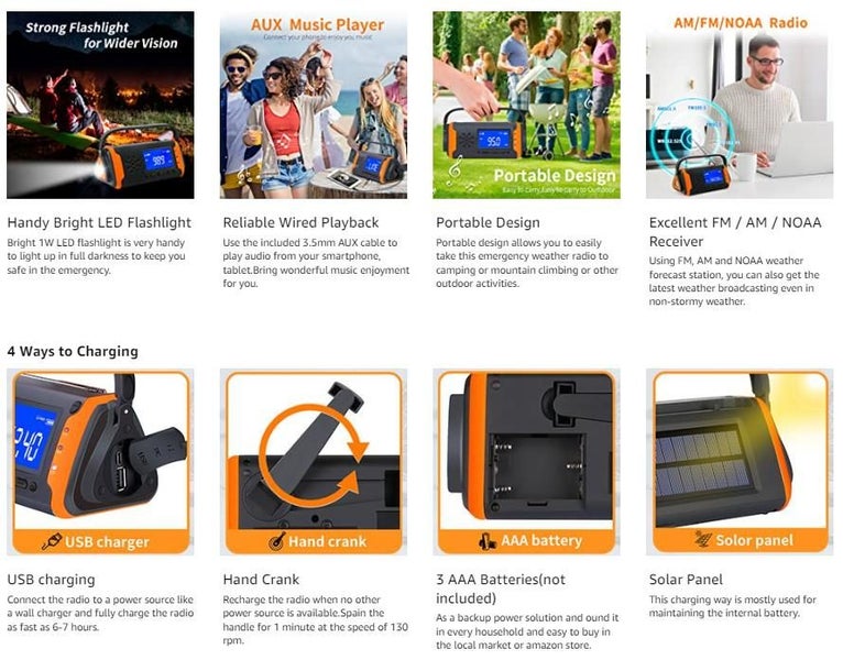 Emergency Hand Crank Weather Radio Solar Powered Power Bank Charger Flashlight Carousel 2