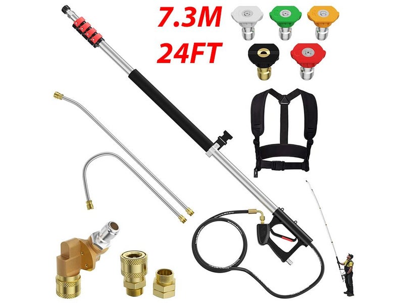 7.3m Telescoping Wand Pressure Washer Pole with Harness Carousel 8