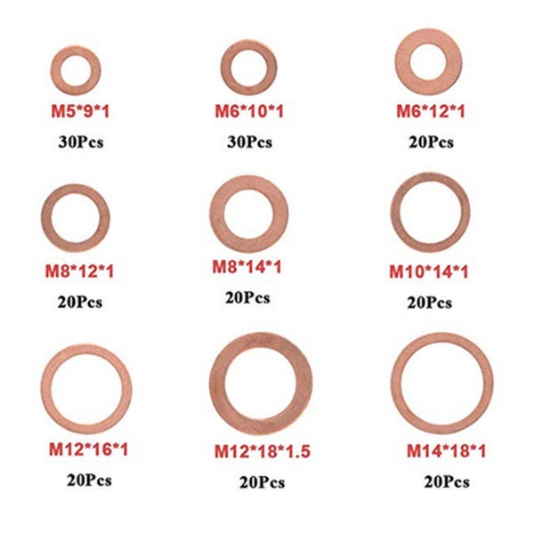 Copper Washer Gasket Nut and Bolt Set Flat Ring Seal Assortment Kit with CHK12N Carousel 2