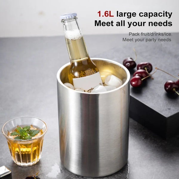 Ice Bucket 1.6L Straight Double Layer Stainless Steel Ice Bucket Bar Beer and Re Carousel 1
