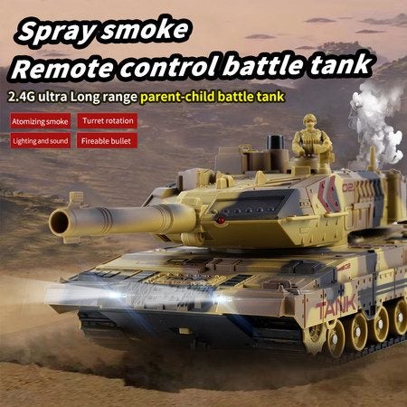 Remote Control Tank for Boys,RC Tank,Alloy Material with Smoke Effect, Lights &# Carousel 1