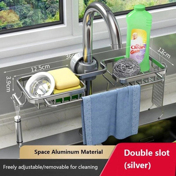 Kitchen Sink Drain Rack Space Aluminum Adjustable Shelf Sponge Soap Drain CHK12N Carousel 1