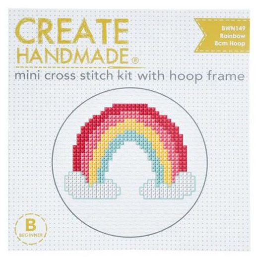 Create Handmade Cross X Stitch Rainbow And Cloud with Hoop 8cm Carousel 1