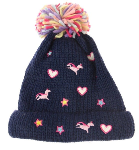 Hat - Kids Unicorn & Hearts Beanie - NAVY - Set of 2 Carousel 1