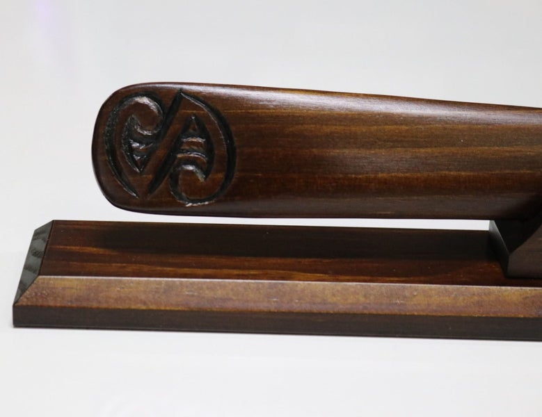 New Zealand Wood and Greenstone Taiaha with base Carousel 12
