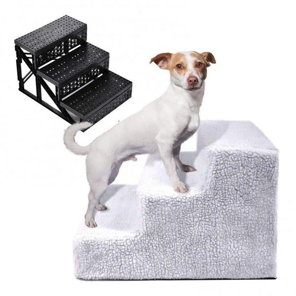 Climbing Pet Anti-slip 3 Steps Plush Cloth Stairs for Dog Cats Removable CHK12N Carousel 2