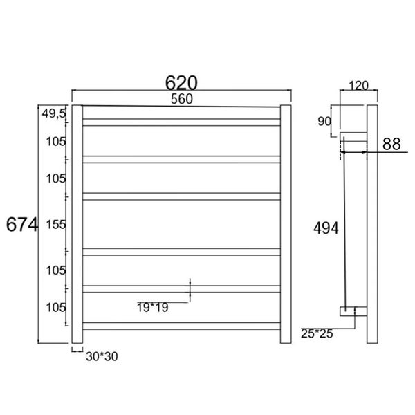 Heated Towel Rail 674Hx620Wx120D Carousel 7
