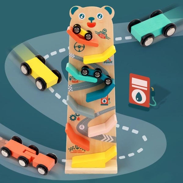 Wooden Bear Race Glider - Wooden Race Tracker - Multi-layer Car Tracks Carousel 1