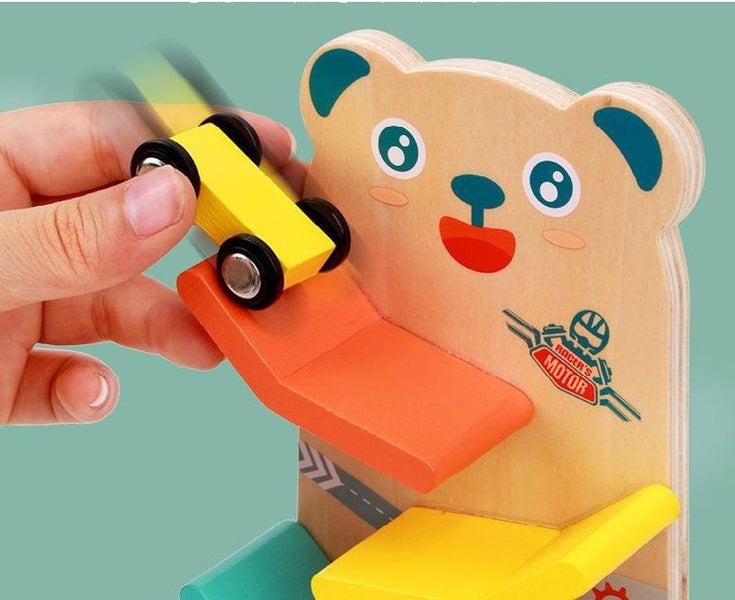 Wooden Bear Race Glider - Wooden Race Tracker - Multi-layer Car Tracks Carousel 2