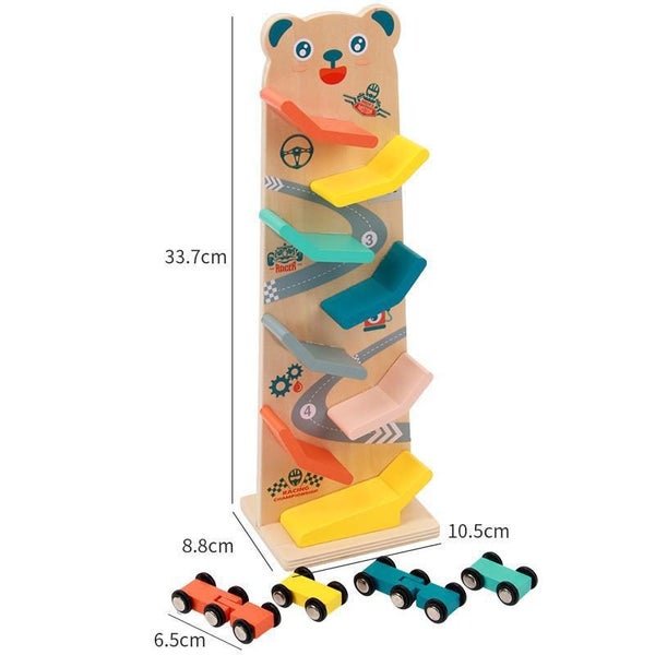 Wooden Bear Race Glider - Wooden Race Tracker - Multi-layer Car Tracks Carousel 5