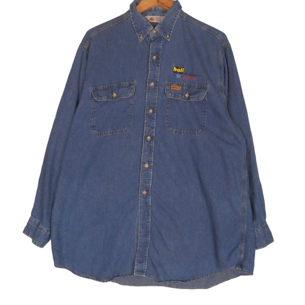 Vintage 90s Carhartt Denim Button Up Shirt Large Carousel 1