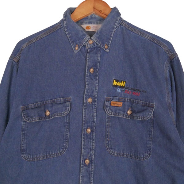 Vintage 90s Carhartt Denim Button Up Shirt Large Carousel 2