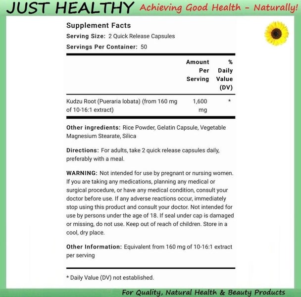 KUDZU ROOT - 1,600 mg per SERVE - 100 CAPSULES Carousel 2