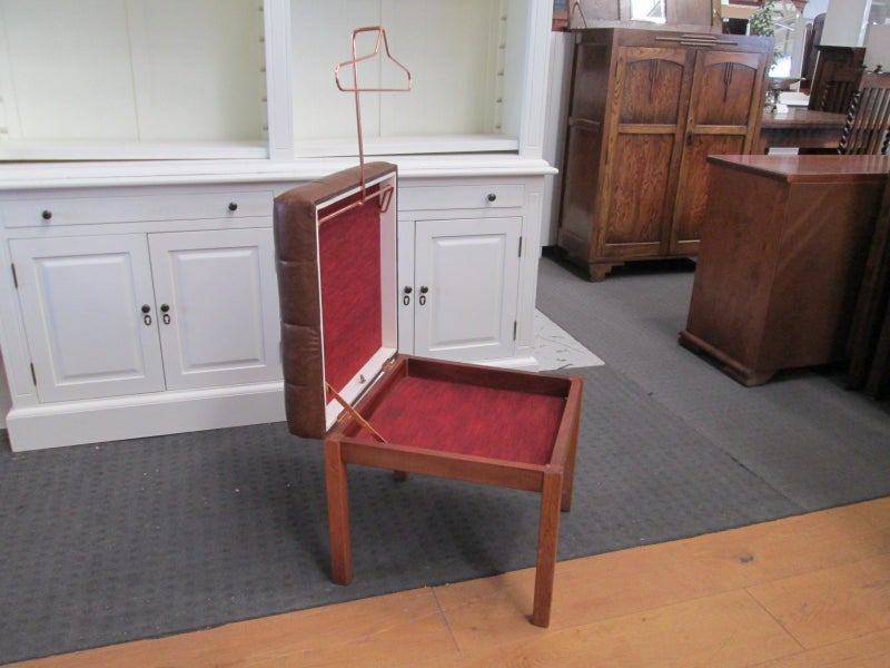 Mid Century Teak & Vinyl Valet Stool Carousel 2