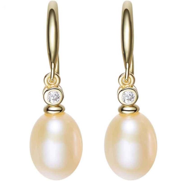 18K Gold Crystal Pearl Earrings "Natashia" (Peach) Carousel 1