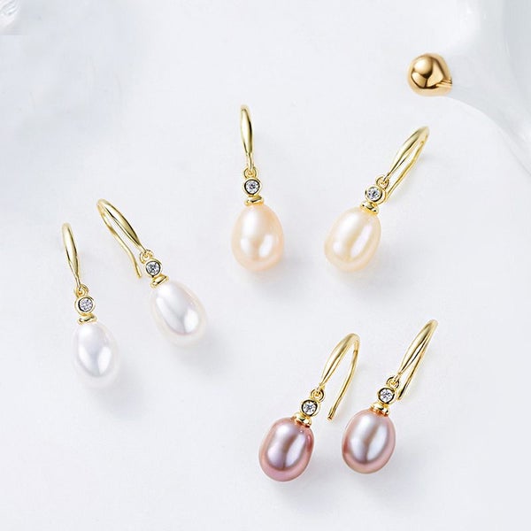 18K Gold Pearl Crystal Earrings "Natashia" (White) Carousel 2