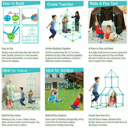 175pcs Kids Construction Fort Building Kit Castles 3D Play House Tent Toy Gift Carousel 2