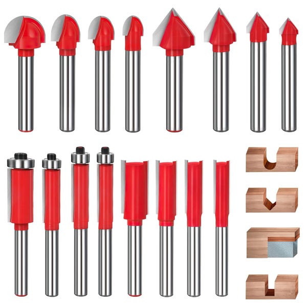 16Pc Router Bits Set Flush Trim Bit Straight Bit V Groove Bit Cover Box Bit Carousel 1