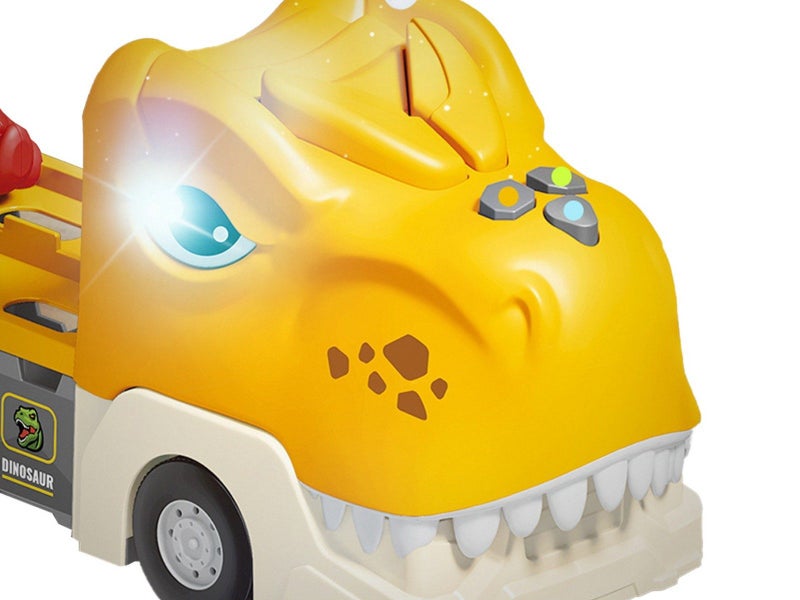 Foldable Dinosaur Truck Car Toys Set with Ejection Race Track - Yellow Carousel 5