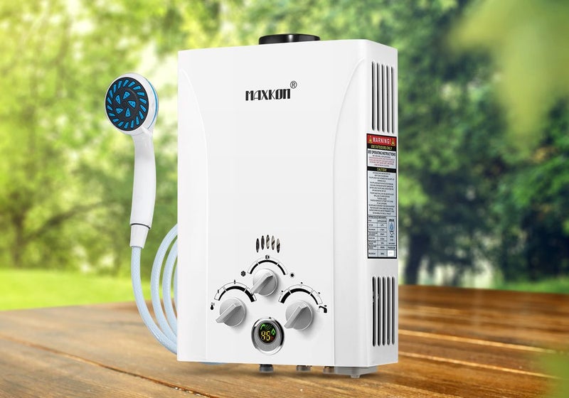 MAXKON Portable Gas Hot Water Heater LPG Instant Shower w/Water Pump - White Carousel 1